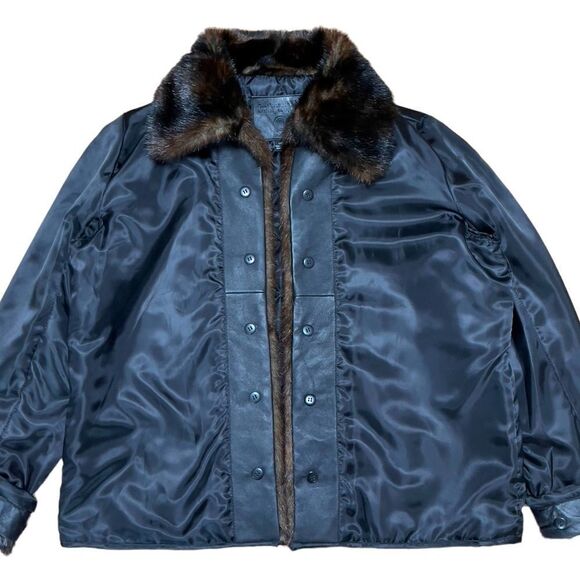 KATHY IRELAND Faux Fur Leather Trim Open Jacket LARGE - Picture 1 of 16